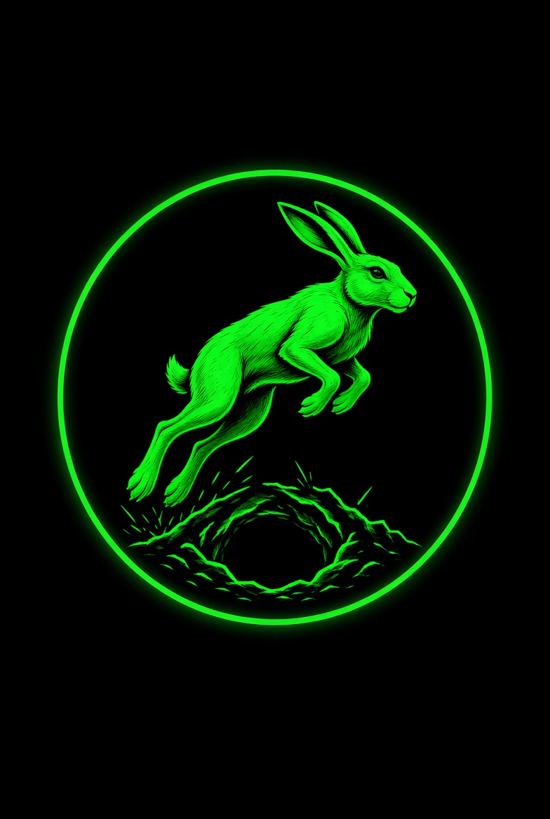 Rabbit leaping from hole in a green ring